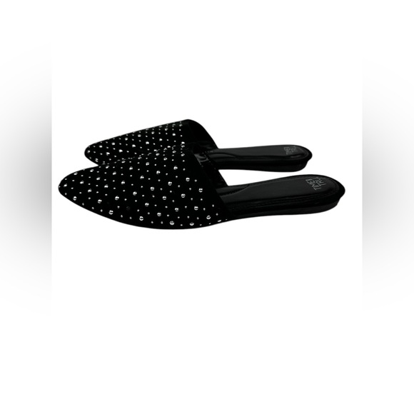 Womens Time And Tru Mule Black & Silver Studded Sz 11 Memory Foam Slip On Slide - Picture 2 of 11
